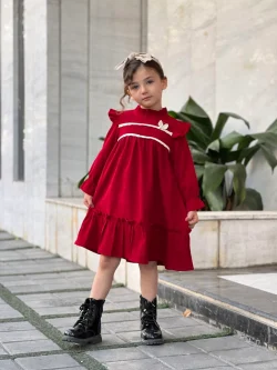 پیراهن دخترانه /پیراهن مخمل کبریتی پروا
