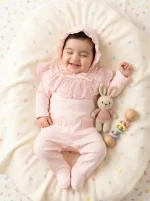 سرهمی نوزادی صورتی با کلاه ست - تصویر 2