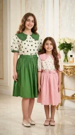 شومیز دامن دخترانه/شومیز دامن خالدارسبز