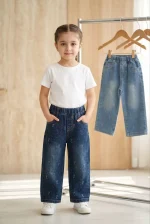 شلوار جين بگ نگین دار LV/شلوار جین دخترانه